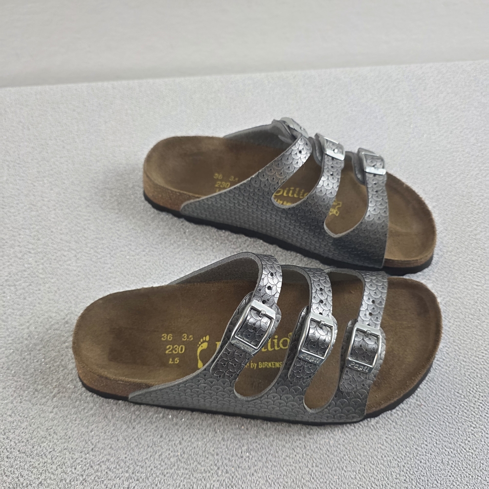 Birkenstock Papillio Florida Sandals Textured Silver Metallic Wmn's 36/5-5.5N